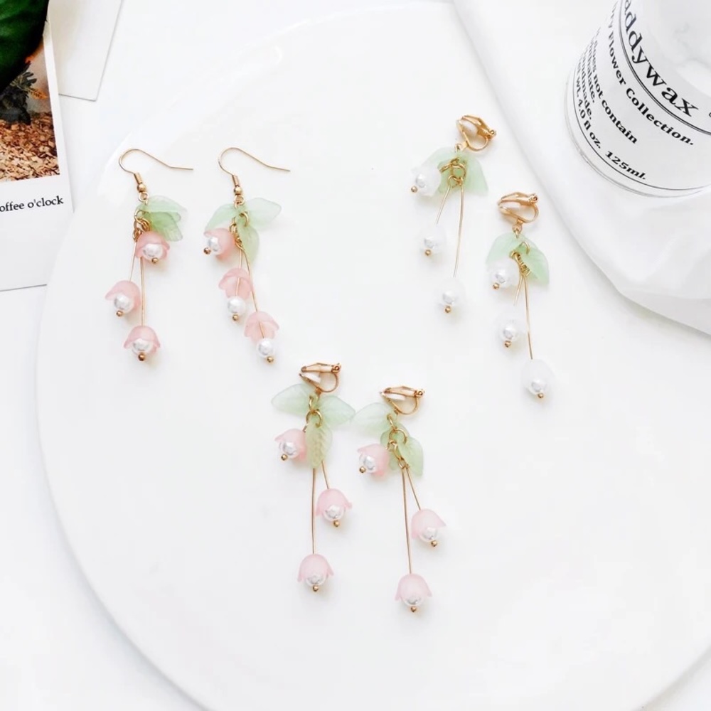 Pink or White Lily of the Valley Earrings - Picture 5 of 5
